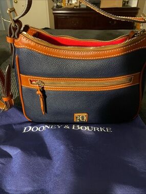 Dooney & Bourke Navy with Tan Trim Leather Crossbody